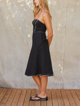 Lesli Contrast Stitch Tube Midi Dress Black