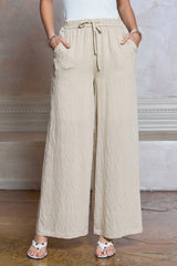 Crinkle Textured Drawstring Pants Natural
