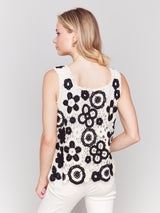 Contrast Floral Crochet Knit Popover Tank Pepper