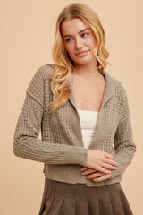 Pointelle Stitch Crop Sweater Cardi Olive