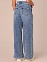 Skyrise Drawstring Waist Wide Leg Jeans Mid Blue