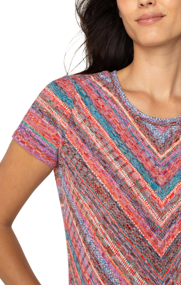 Mitered Scoop Neck Knit Tee Paradise Multi Stripe