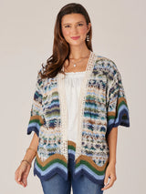 Wavy Crochet Border Printed Kimono Navy + Mocha Multi