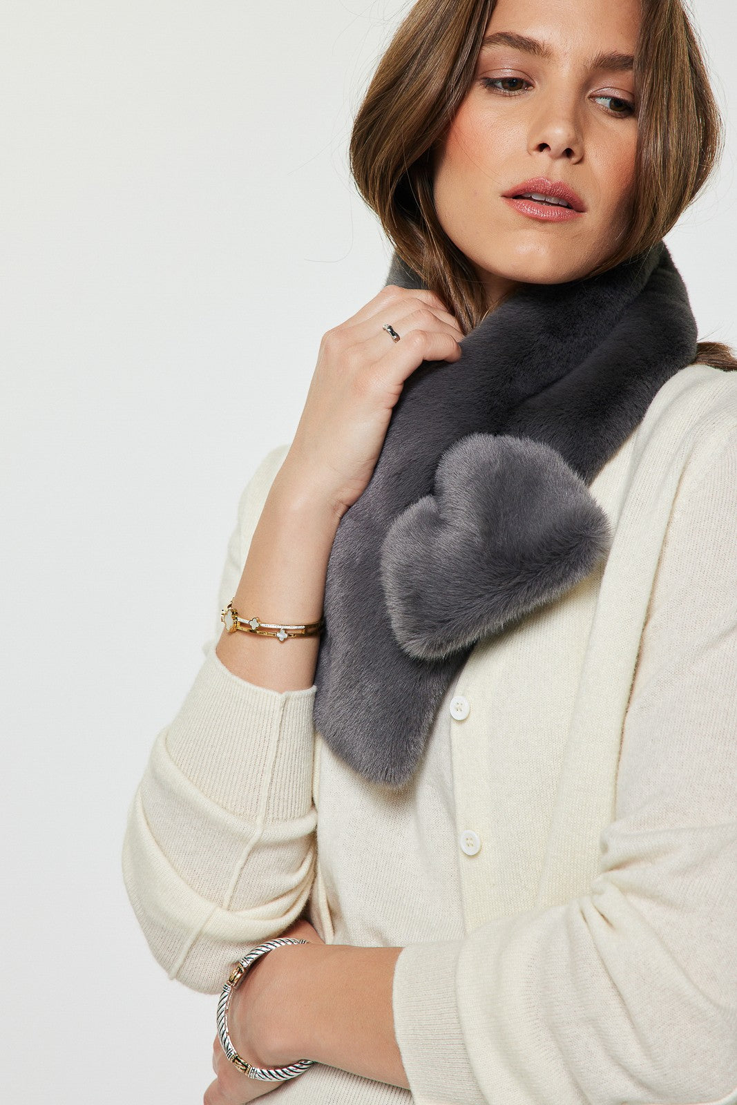 Long Fur Muffler Scarf Charcoal