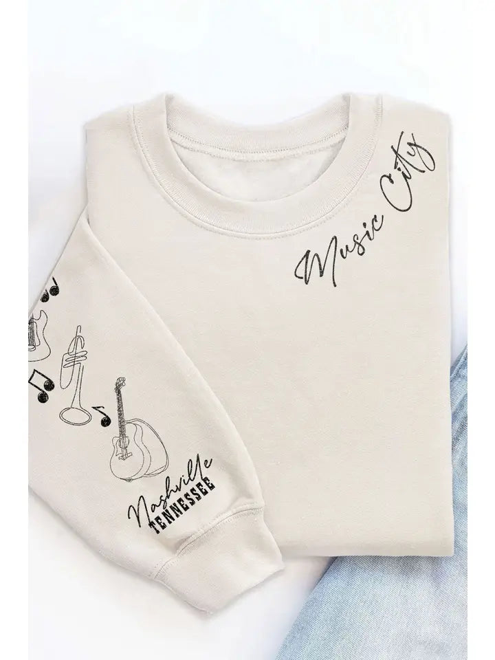 Nashville Music City Puff Sleeve Sweatshirt Oat