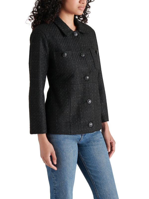 Eponine Fitted Hourglass Tweed Blazer Black