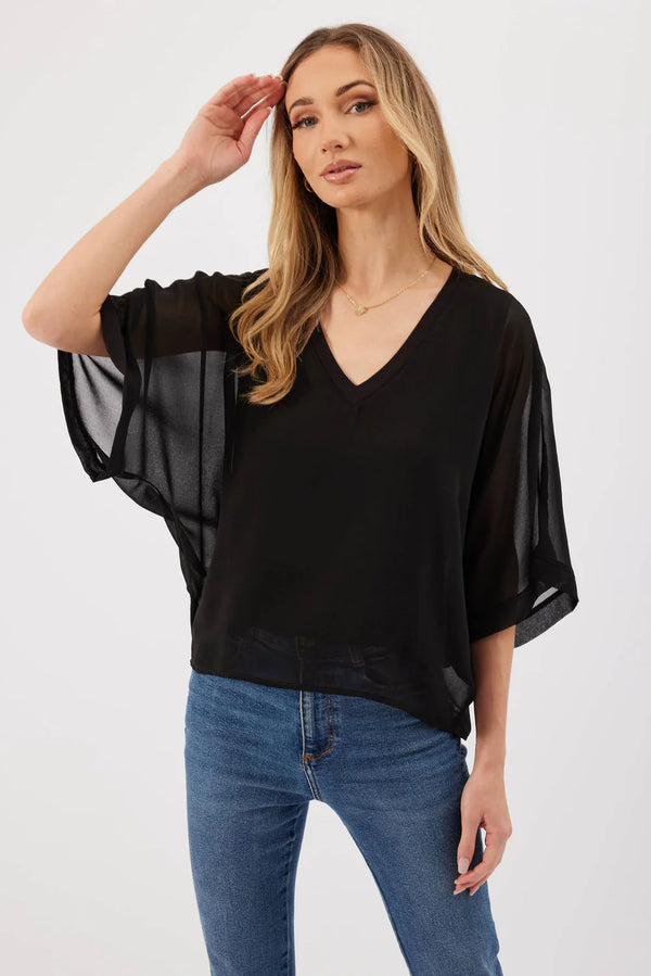 Opal Sheer Kimono Sleeve Top Black