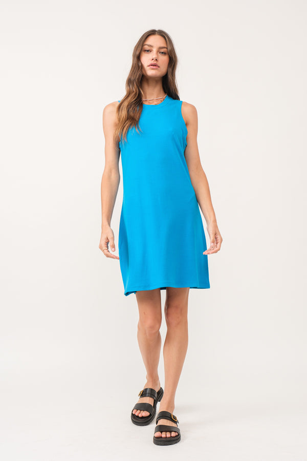 Justine High Neck Sleeveless Dress Horizon Blue
