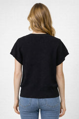 Vneck Dolman Short Sleeve Sweater Top Black