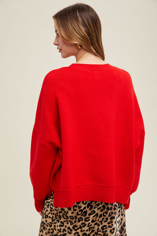 Drop Shoulder Sweater Red