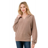 Ribbed Textured Hoodie Taupe