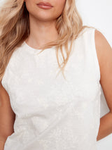 Tonal Floral Embroidered Relax Fit Tank White