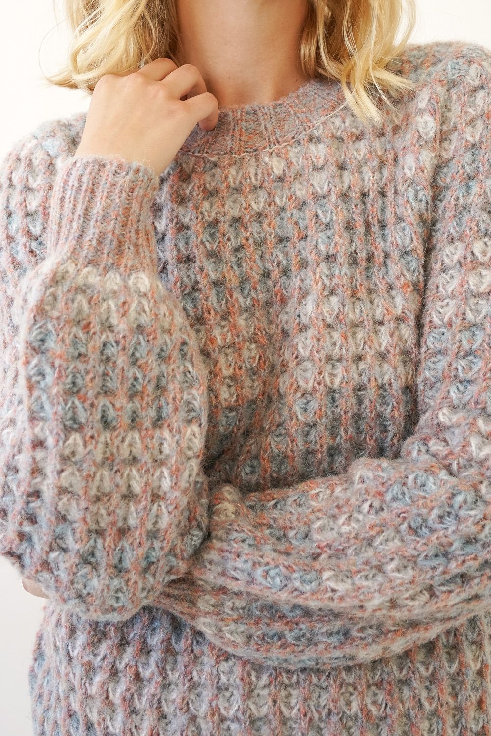 Multi Color Stripe Mock Neck Sweater Blush Mix