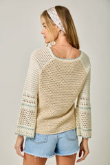 Raglan Sleeve Crochet Sweater Oatmeal