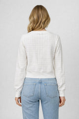 Textured Grid Buttoned Knit Cardigan Off White