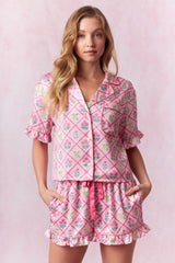 Flower Printed Satin PJ Set Pink