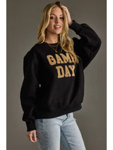 Textured Game Day Crew Neck Sweatshirt Black + Camel