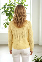 Flower Crochet Long Sleeve Sweater Top Lemon