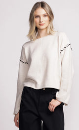Joelle Whipstitch Crew Neck Sweater Off White