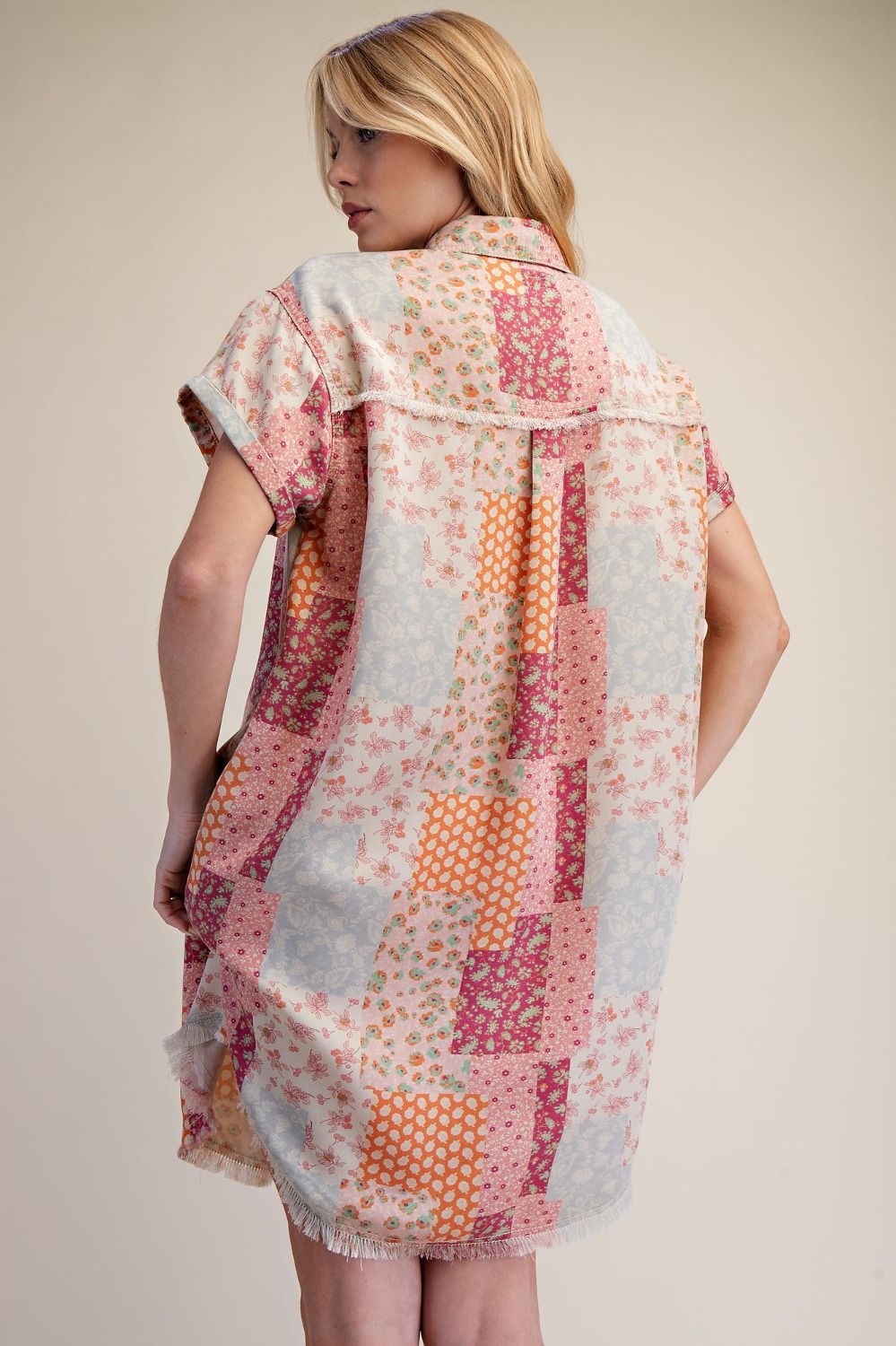 Patchwork Washed Twill Shirt Dress Light Taupe