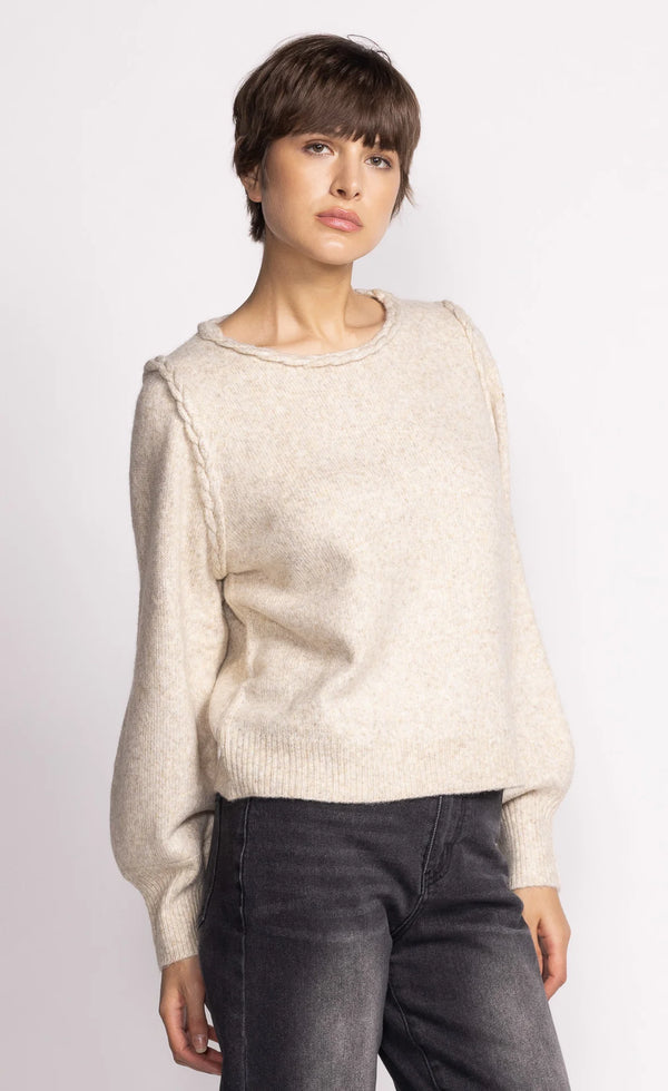 Audrey Braided Shoulder Sweater Taupe