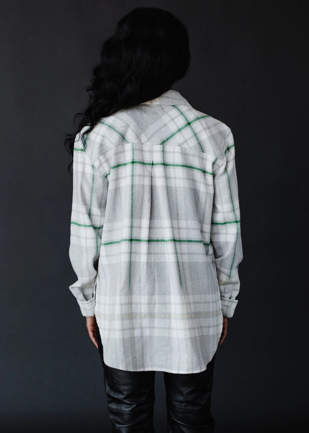 Bleached Dipped Flannel Shirt Gray, Cream + Green