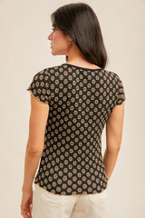 Floral Lace Cabbage Hem Tee Black