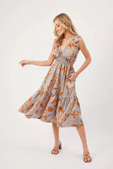 Malia Smock Detail Midi Dress Slate + Copper