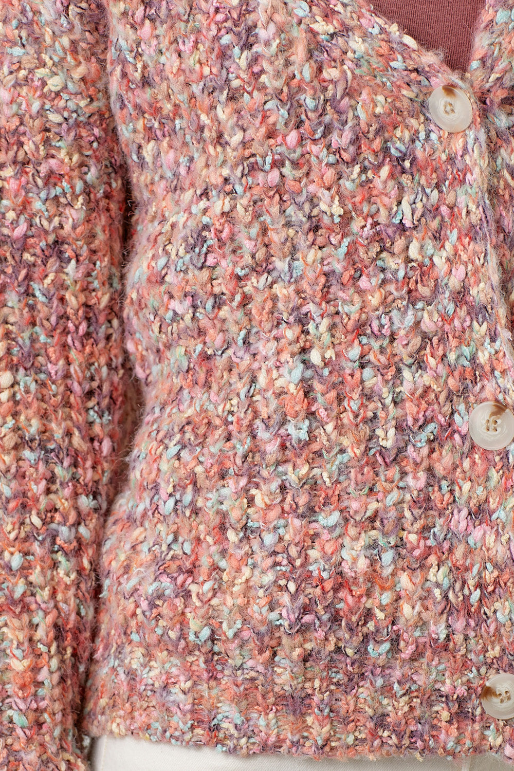 Bubble Sleeve Mix Yarn Chunky Buttoned Cardi Berry Mix