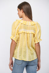 Lace Embroidered Detail Ruffle Sleeve Blouse Yellow