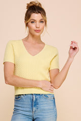 Cable Knit Short Sleeve Sweater Top Limoncello