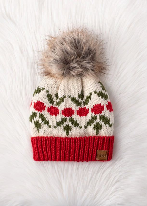 Cherry Patterned Pom Hat