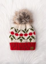 Cherry Patterned Pom Hat