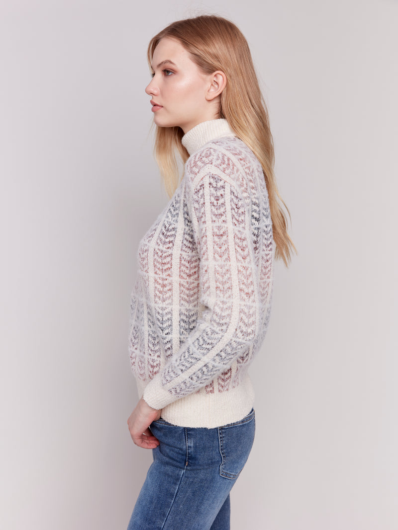 Ombre Jacquard Print Turtleneck Sweater Autumn