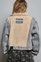 Corduroy Collar Lace Trim Denim Jacket Denim