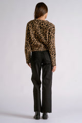 Fuzzy Printed Button Cardigan Cheetah