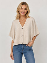 Novelty Button Short Sleeve Sweater Cardigan Taupe