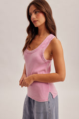 Ruffle Lace Edging Tank Pink