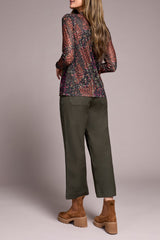 Printed Turtleneck Lined Top Plum Wine