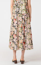 Smocked Waist Printed Midi Skirt Vintage Rose