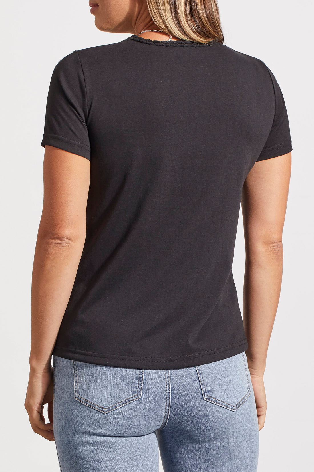 Crochet Detail Vneck Shirt Black