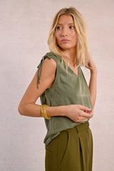 Tie Shoulder Vneck Tank Khaki