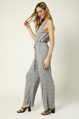 Open Back Shirred Self Tie Sleeveless Jumpsuit Heather Grey