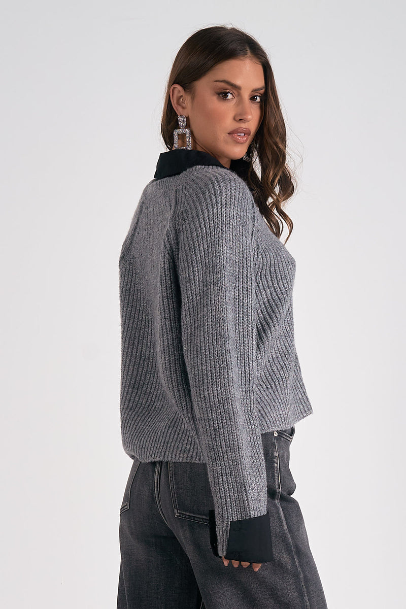 Cropped Sweater Two Fer Collar Top