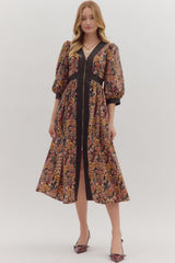 Vintage Paisley Floral Dress Black