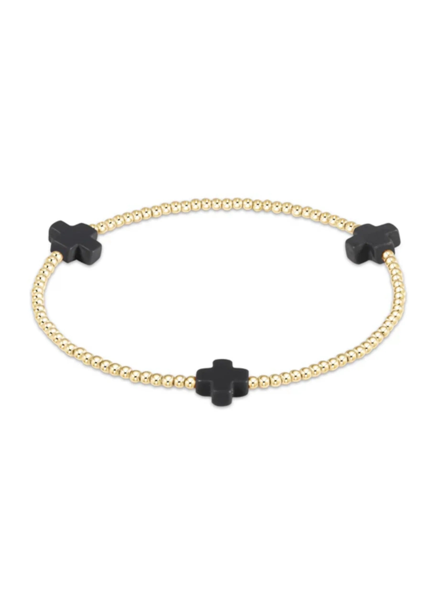 Signature Cross Small Gold Pattern 2mm Bead Bracelet Onyx