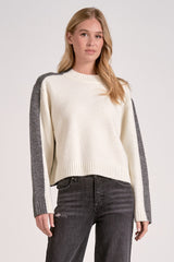 Contrast Back Colorblock Crew Neck Sweater Grey + White