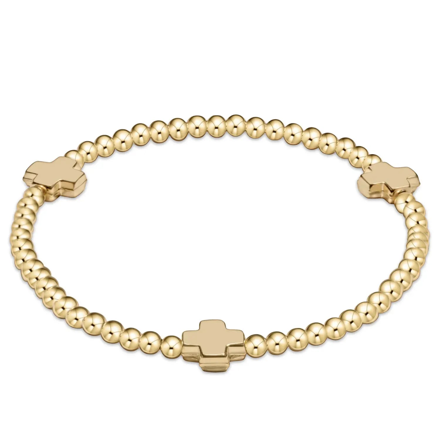 Extends Signature Cross Gold Pattern 3mm Bead Bracelet Gold