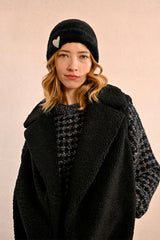 Embroidered Heart Fuzzy Beanie Black