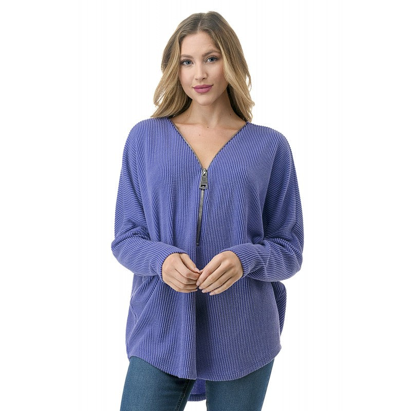 Dolman Zipper Top Purple Mini Rib